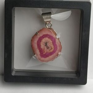 Pink Solar Druzy Quartz Slice Pendant
